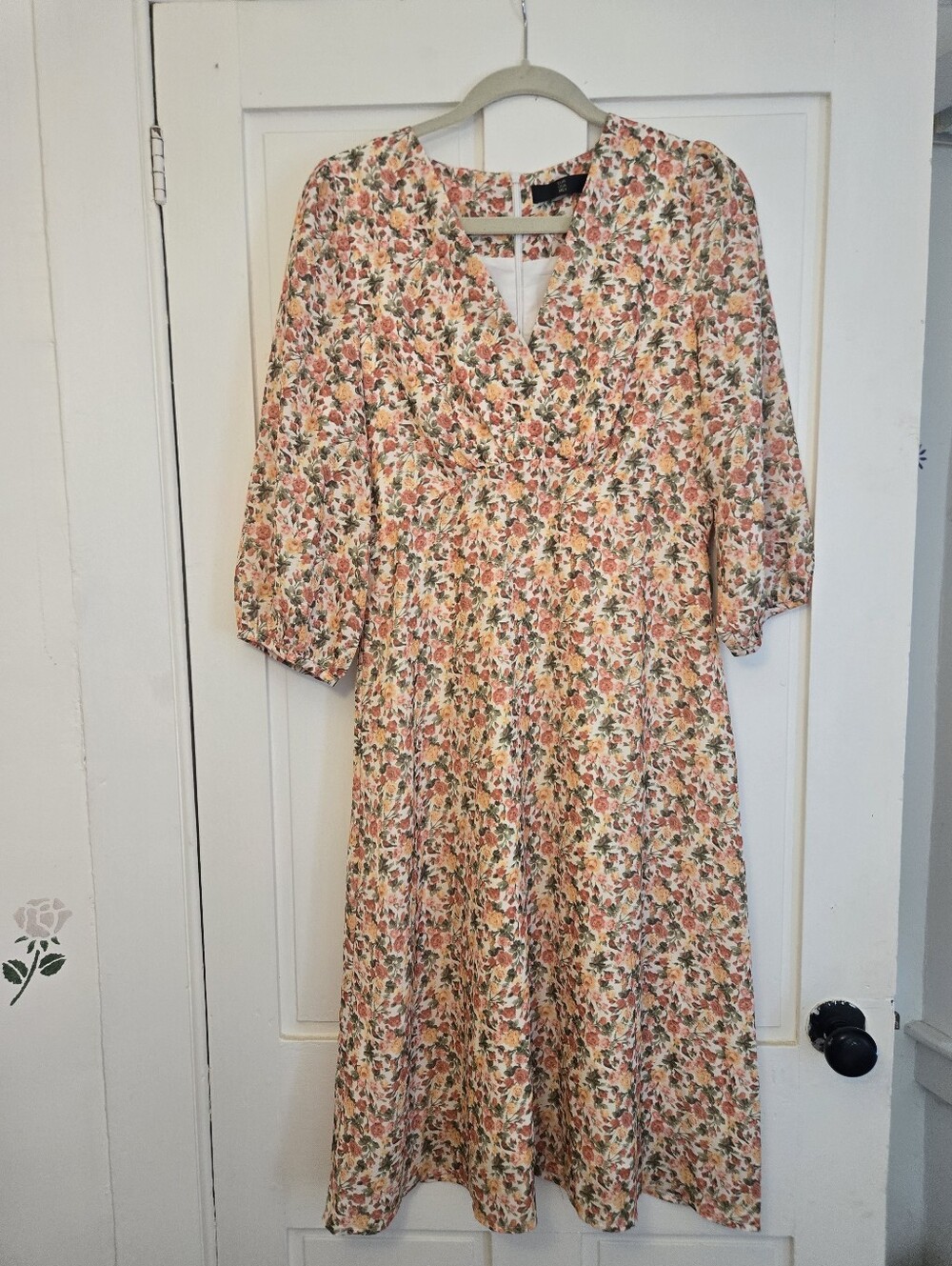 Floral Midi Dress in Peach and Green